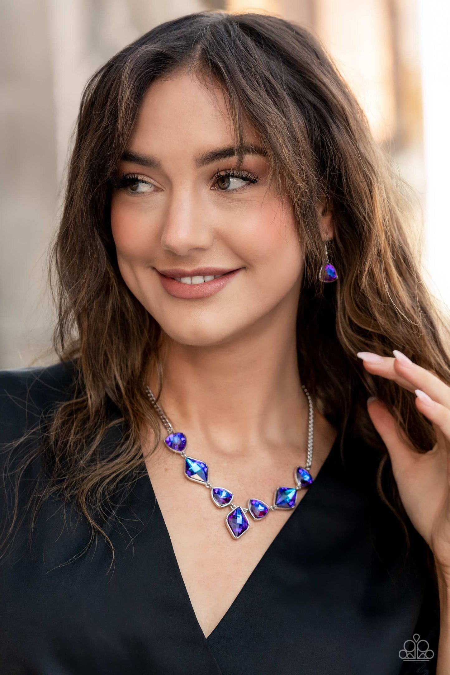 Glittering Geometrics Purple Multi Oil Spill Necklace