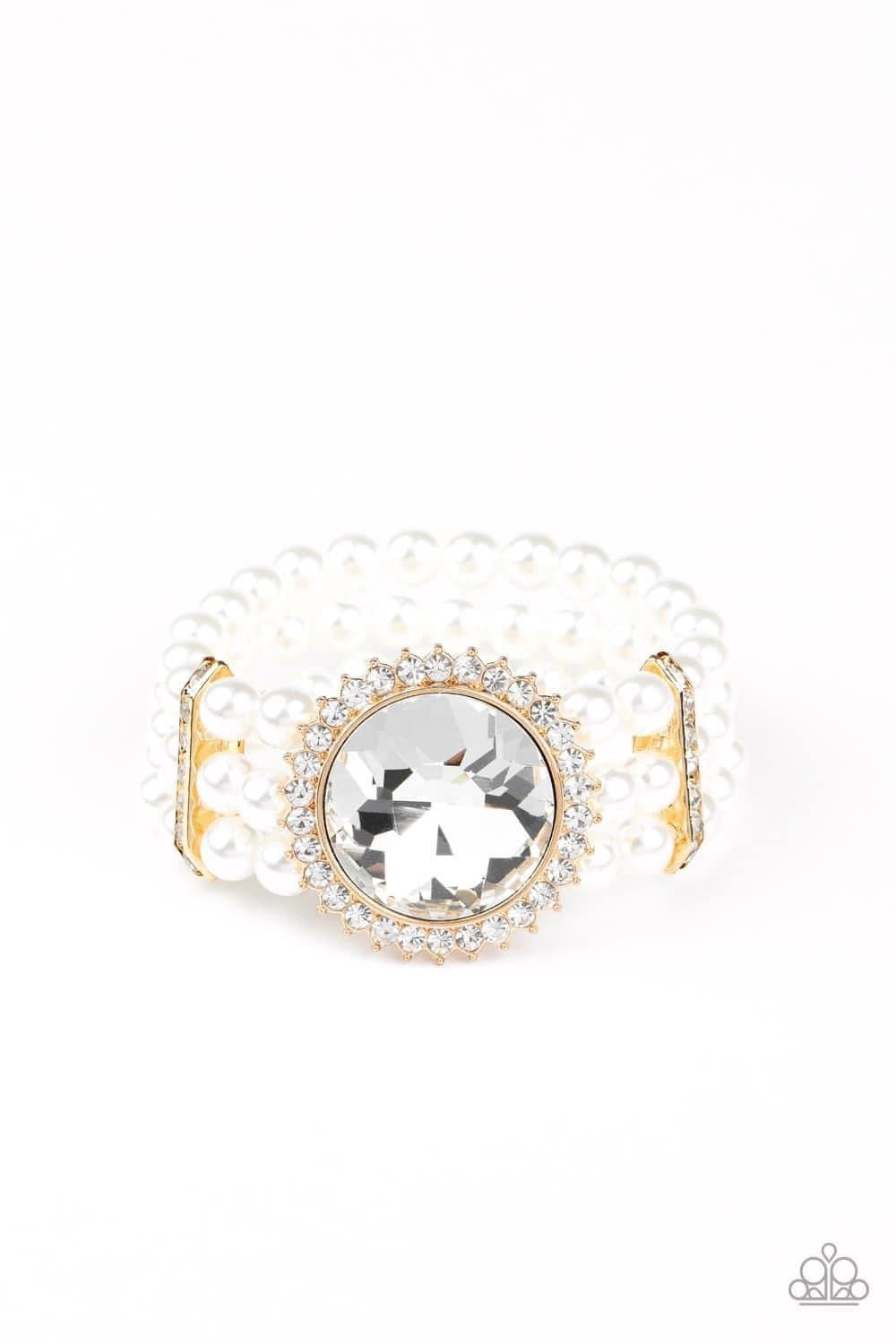 Speechless Sparkle Gold Rhinetestone Pearl Bracelet