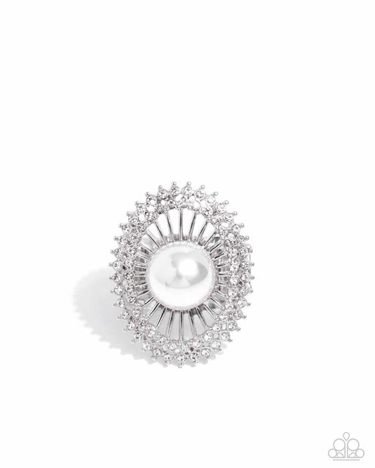 Ornamental Outline White Pearl Ring