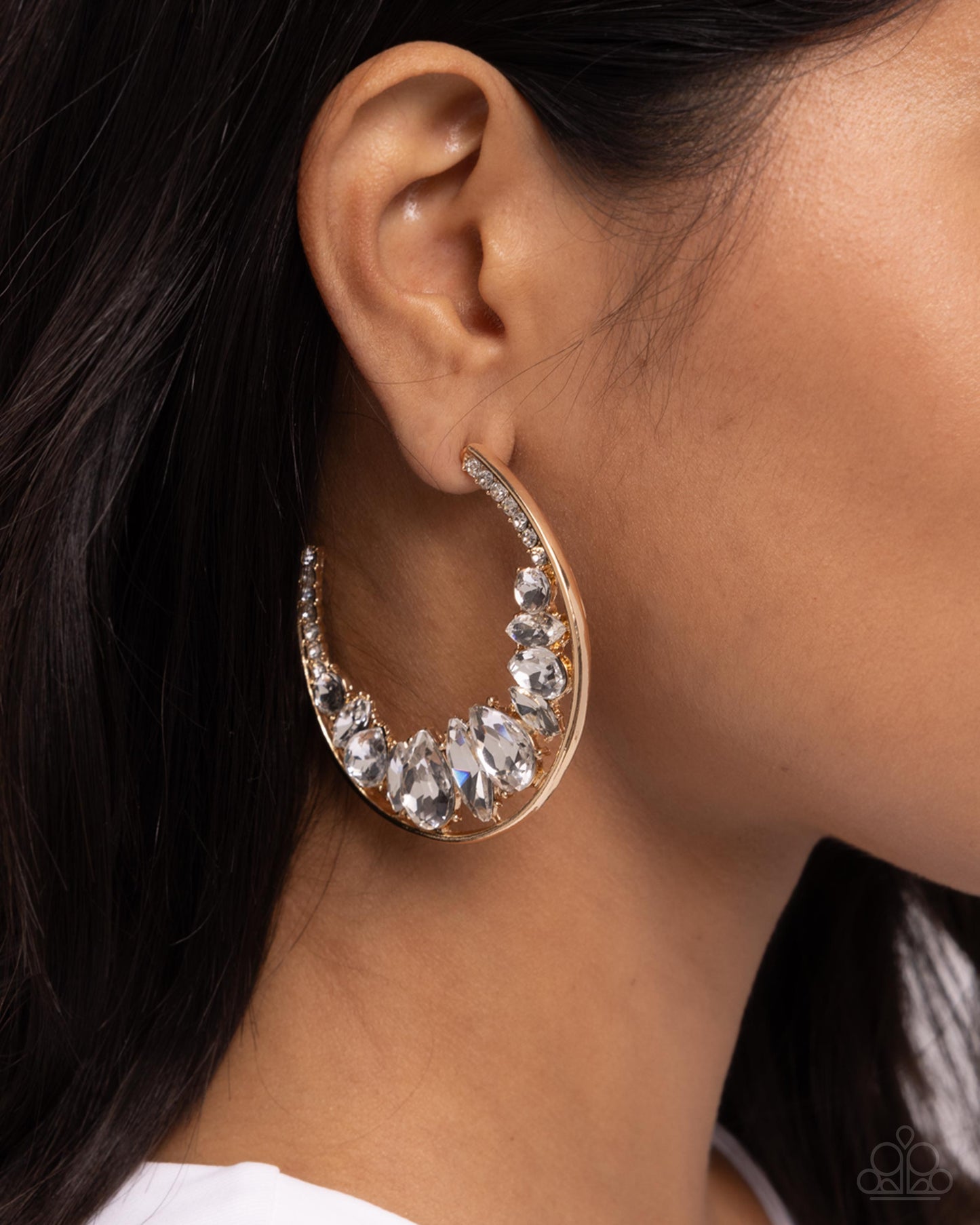 Refined Rewind Gold Rhinestone Hoops