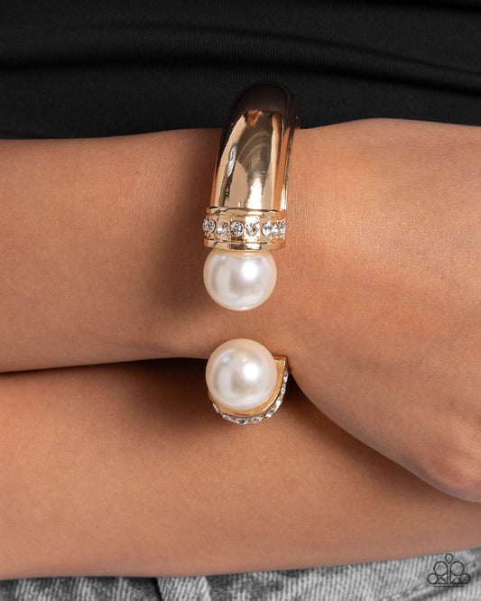 Breathtaking Balance Gold Pearl Cuff Bracelet