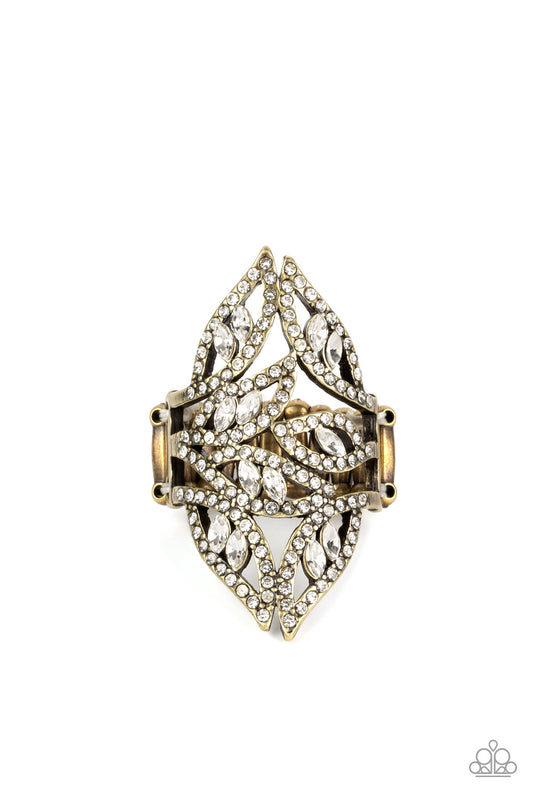 Fiery Foliage Brass Rhinestone Ring