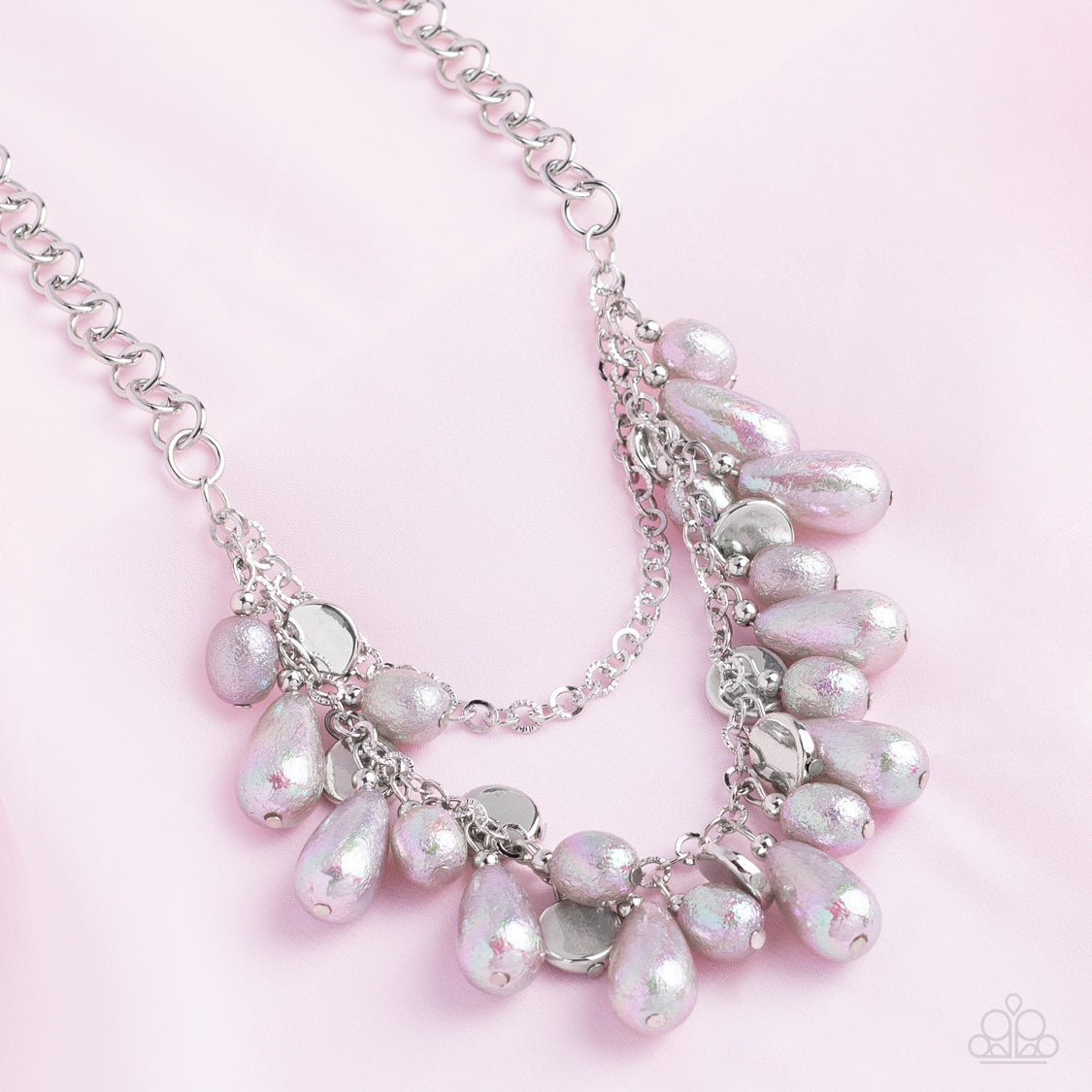Interstellar Serenity Silver Iridescent Pearl Necklace