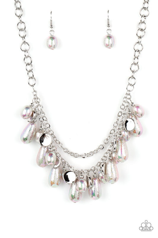 Interstellar Serenity Silver Iridescent Pearl Necklace