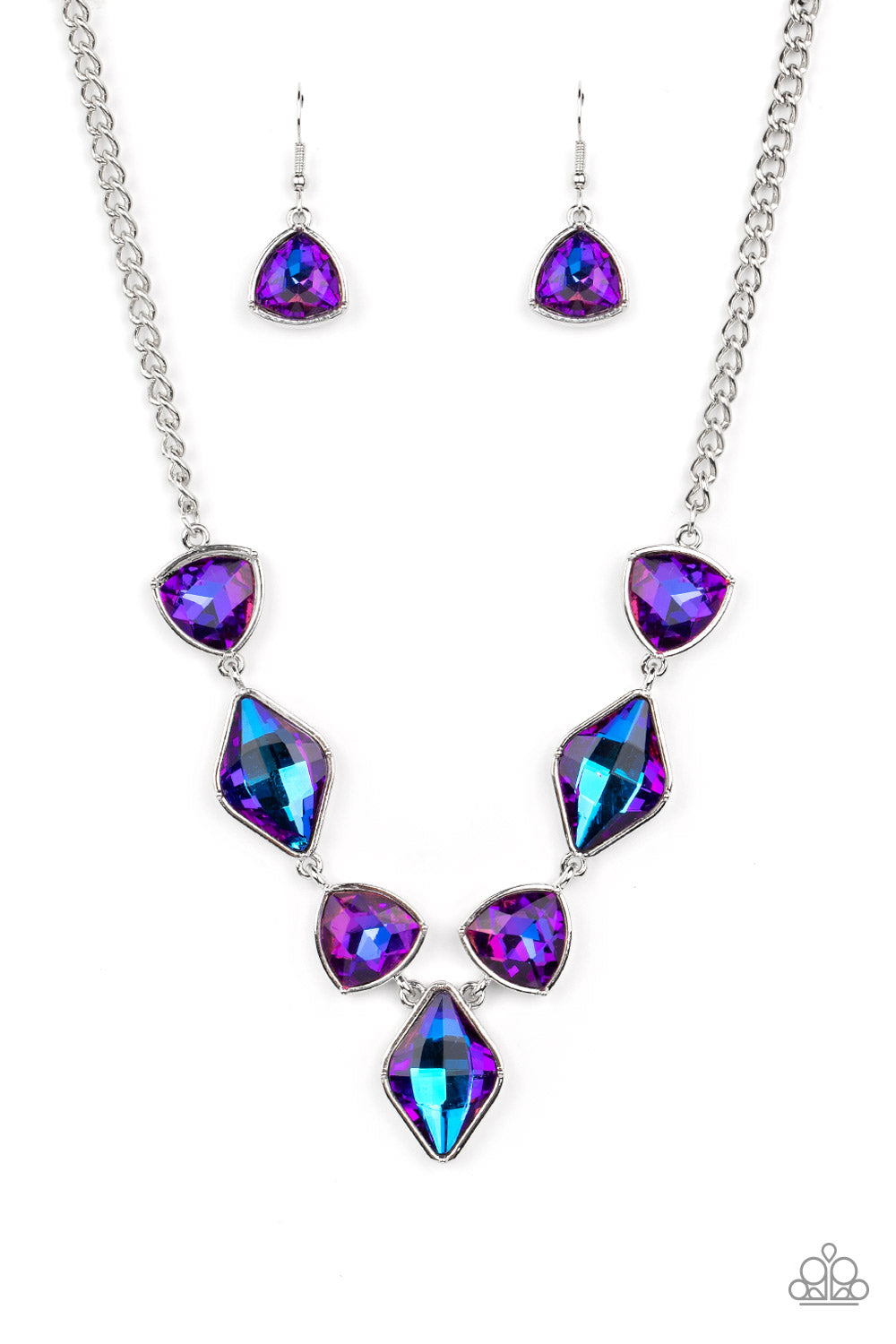 Glittering Geometrics Purple Multi Oil Spill Necklace