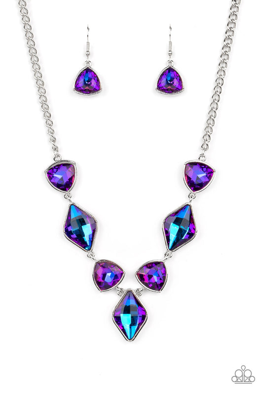 Glittering Geometrics Purple Multi Oil Spill Necklace
