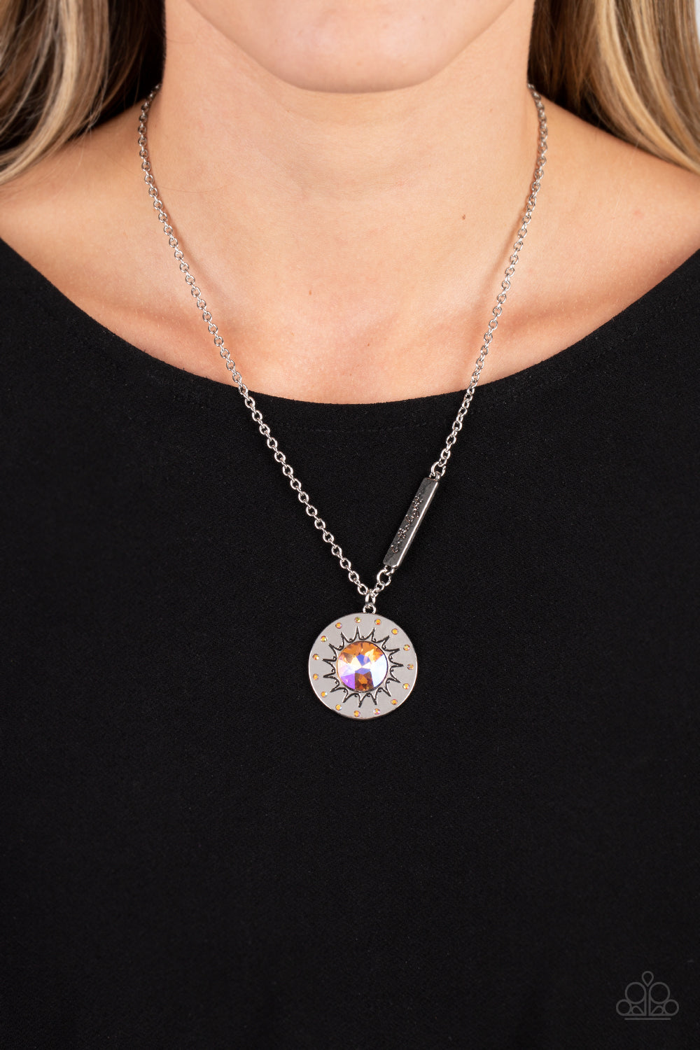 Sundial Dance Orange Iridescent Necklace