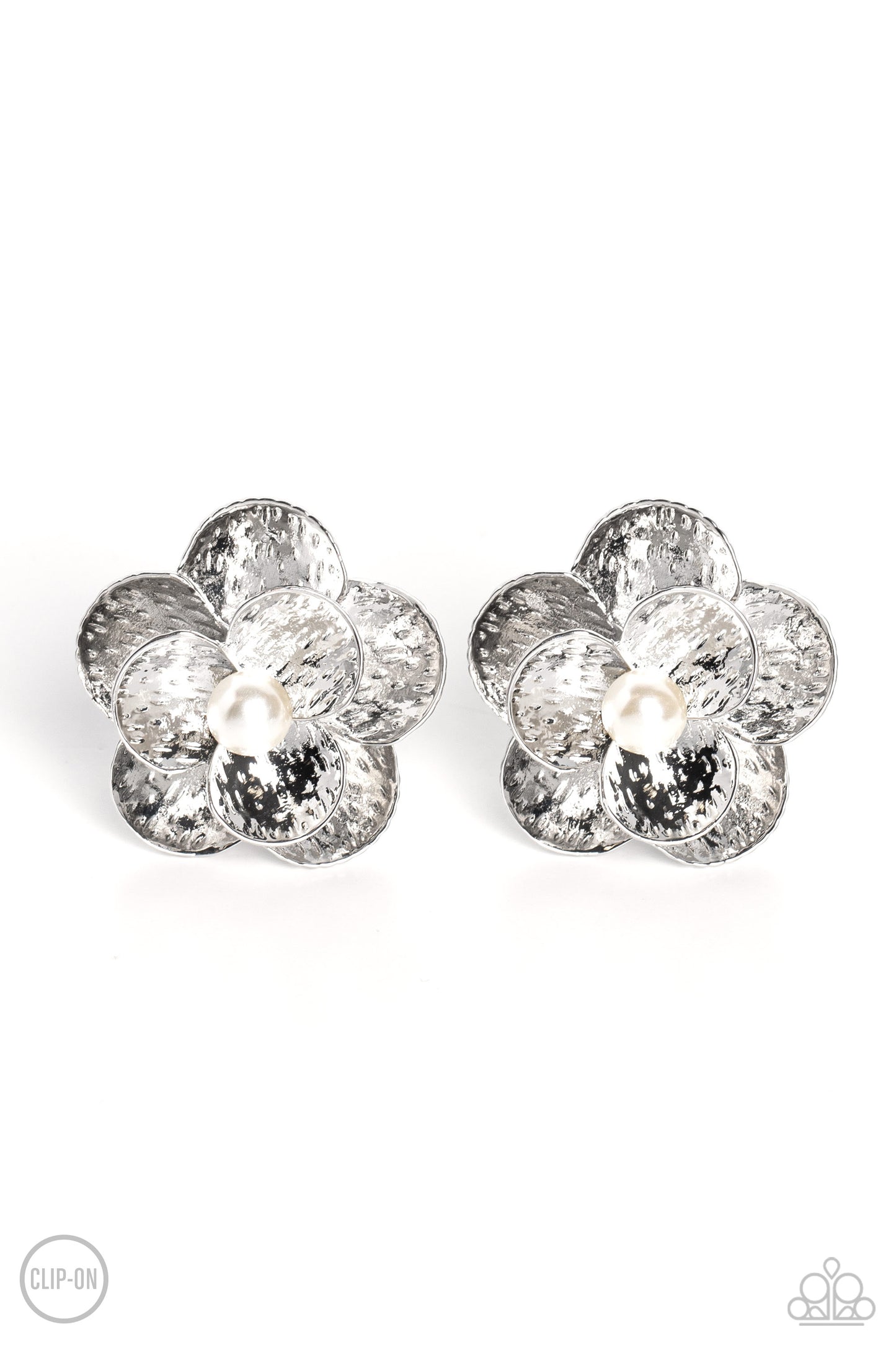 Miami Magic Silver Floral Clip On Earrings