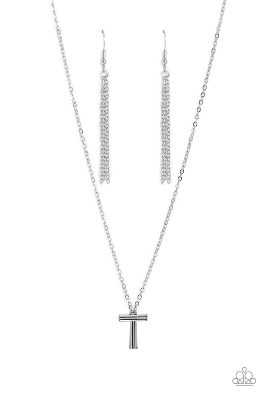 Leave Your Initials - T - Silver Pendant Necklace