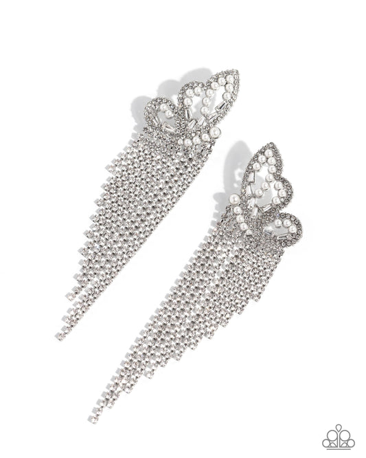 Aerial Accent Silver White Butterfly Earrings