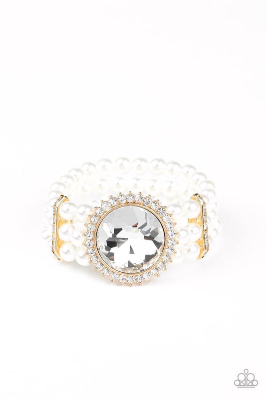 Speechless Sparkle Gold Rhinetestone Pearl Bracelet