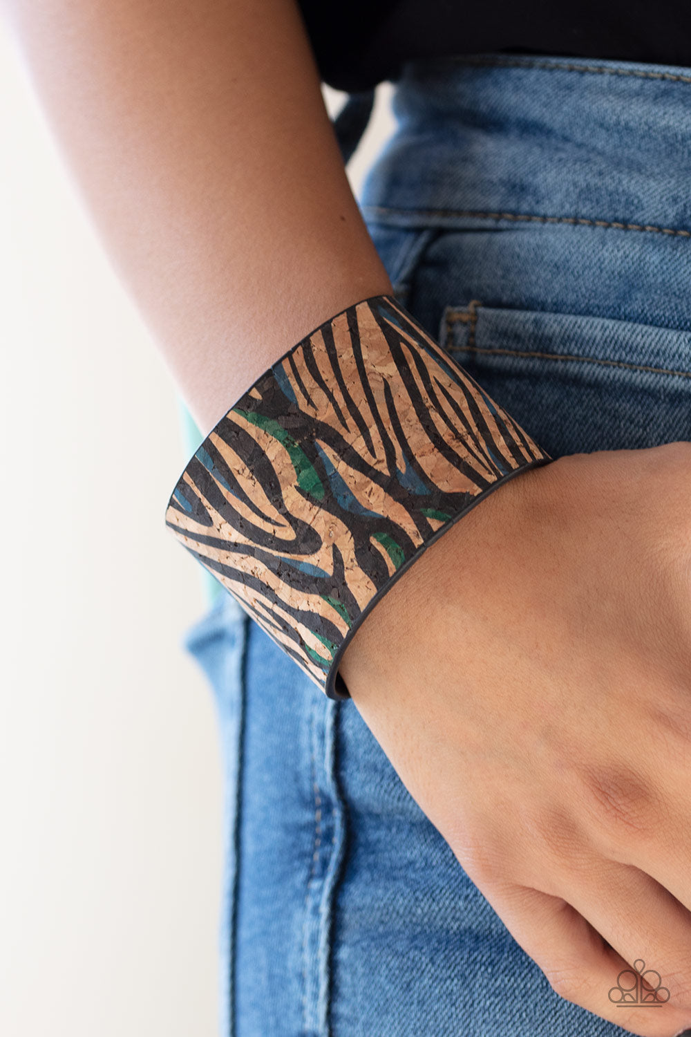 Show Your True Stripes Blue Cork Cuff Bracelet